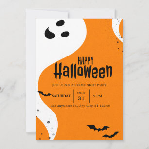 Convite Bonito Fantasma E Bats, Festa Laranja Do Halloween
