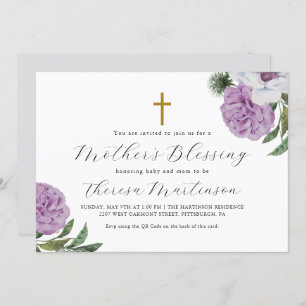 Convite Bonito Floral Cross Madre Bênção Código QR Rsvp