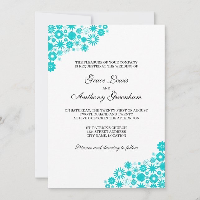Convite Bonito Florals Turquoise Invitation (Frente)