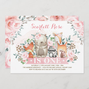 Convite Bonito Garota do Woodland primeiro aniversario Flo