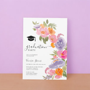 Convite Bonito graduação em fotos florais roxas e roxas