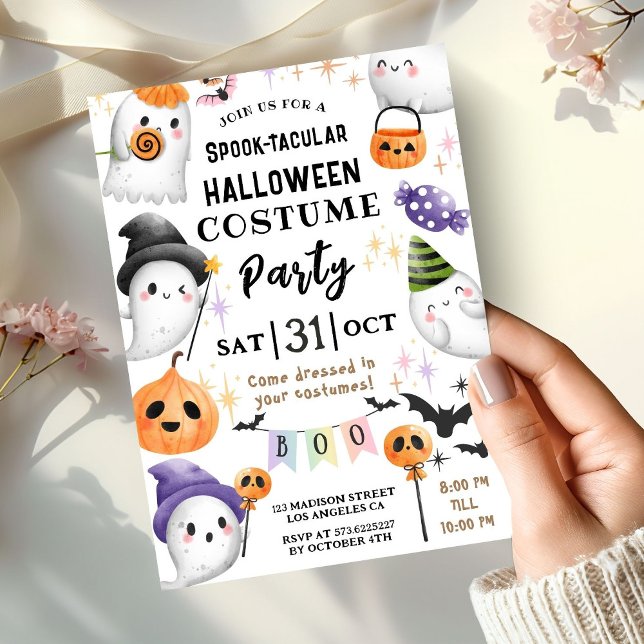 Convite Bonito Halloween Kids Figurume Party Watercolor (Criador carregado)