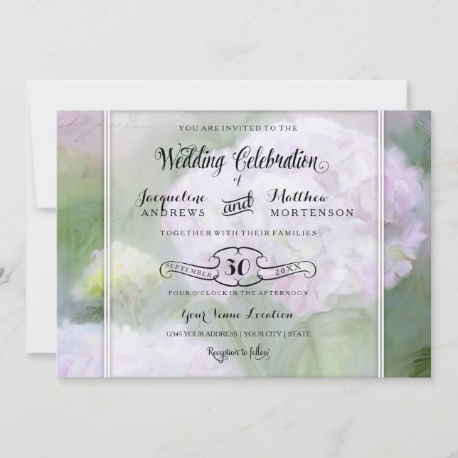 Convite Bonito Hydrangea Garden Flowers Script Typografia (Frente)