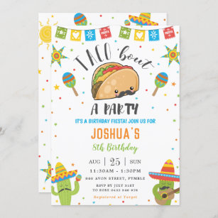 Convite Bonito Kawaii Taco sobre festa Fiesta Aniversário