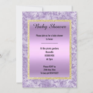 Convite Bonito Lilac Roxo Marble Glitter Dourado Baby