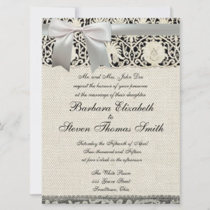 Convite Bonito Linen White Lace Antique de Casamento 