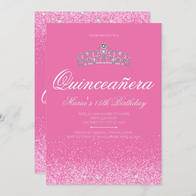 Convite Bonito Literatura Rosa, Quinceanera (Frente/Verso)