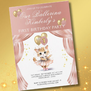 Convite Bonito no Primeiro Aniversário da Ballerina Rosa