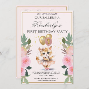 Convite Bonito no Primeiro Aniversário da Ballerina Rosa