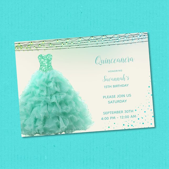 Convite Bonito Palhaço Verde Aqua Sob Luzes Quinceanera (Criador carregado)