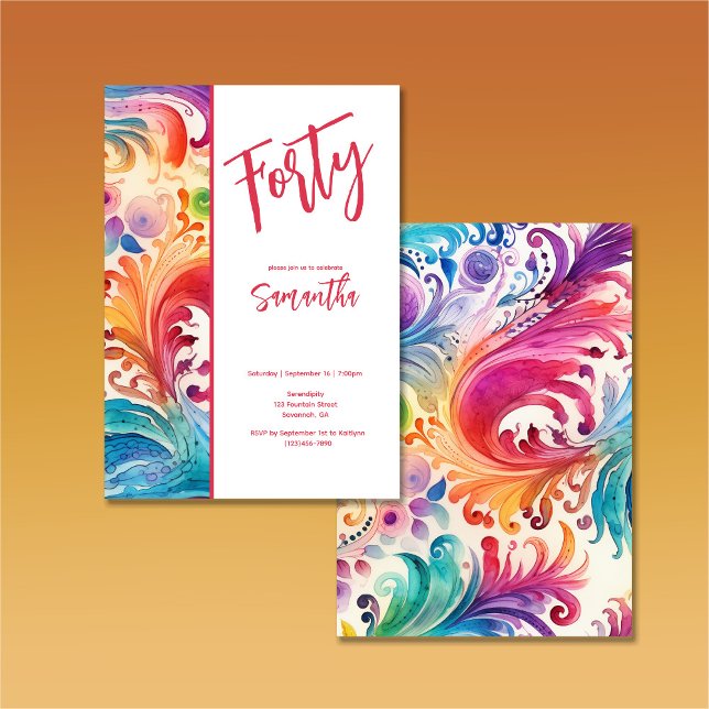 Convite bonito para aniversário de 40 anos Floral  (Criador carregado)