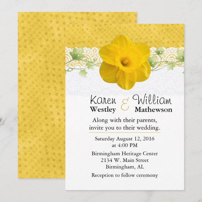 Convite bonito para Casamento de Daffodil Amarelo (Frente/Verso)