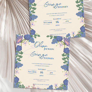 Convite bonito para Casamento Floral Azul e Roxo