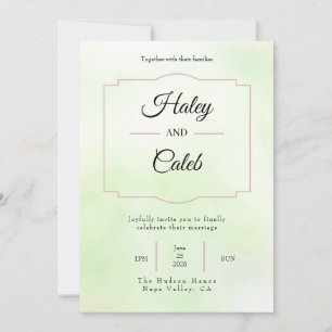 Convite bonito para Casamento Verde e Rosa