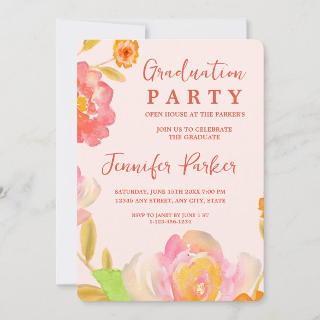 Convite bonito para Festa de formatura Floral de P (Frente)