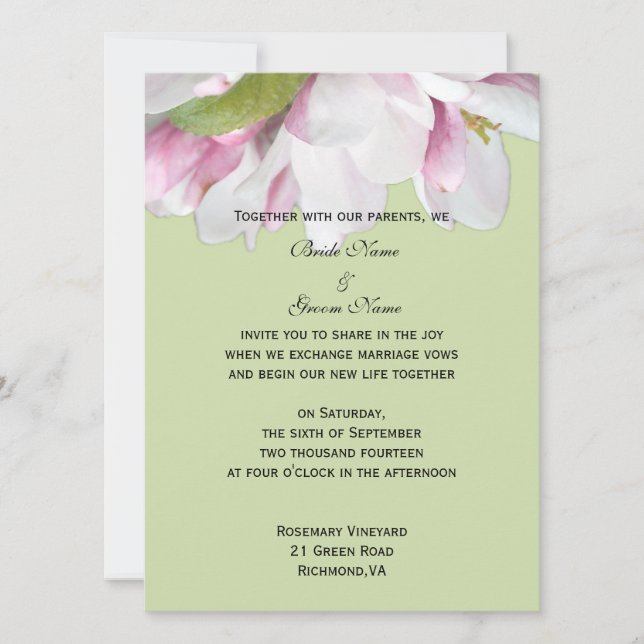 convite bonito para o casamento da flor de maçã (Frente)