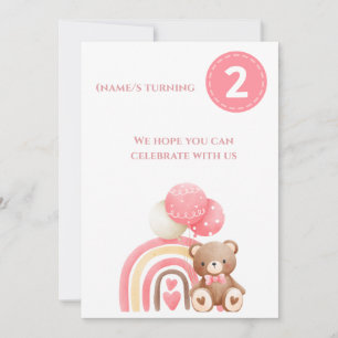 Convite bonito para segundos aniversários rosa e b