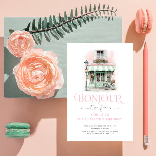 Convite Bonito Paris Rosa Bonjour para Quatro 4º Aniversár
