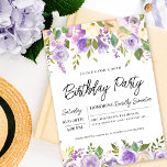 Convite Bonito Partido Floral aniversário de 30 anos<br><div class="desc">Honra uma mulher especial com este convite de festas elegante e feminina. Os detalhes da comemoração de aniversário estão cercados por cima e por baixo, bordas florais roxas. Os elementos florais estão aninhados em folhas verdes profundas. Enquanto é um design tradicional, a folhagem botânica aberta e arejada e o texto...</div>
