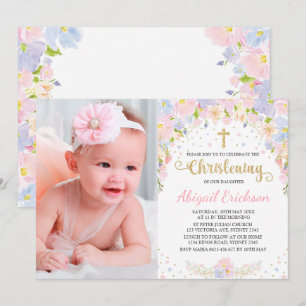 Convite Bonito Pastel Watercolor Floral Girl Christening