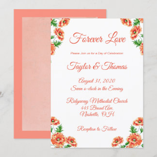 Convite Bonito Peach Floral | Orange Script Wedding