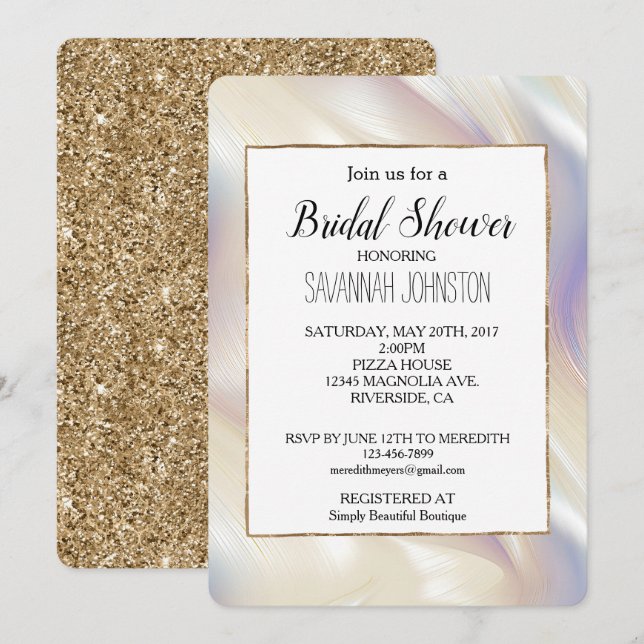 Convite Bonito pérola Chá de panela azul-roxa (Frente/Verso)