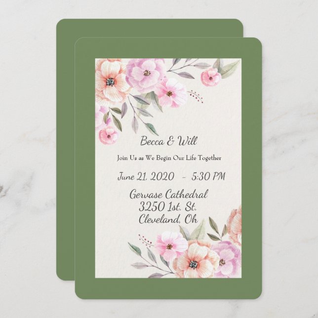 Convite Bonito Pétalas de Pastel (Frente/Verso)