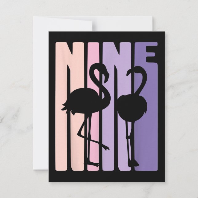 Convite Bonito presente de aniversário I Flamingo I 9 anos (Frente)