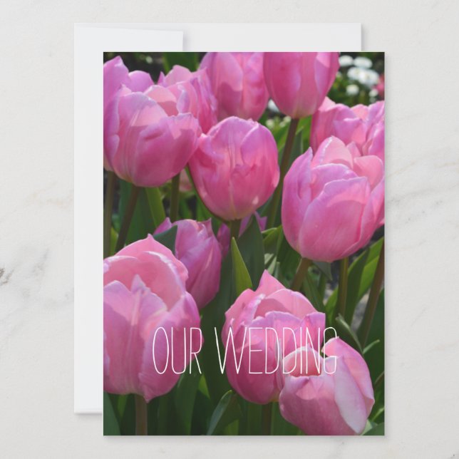 Convite Bonito primavera pink tulipas flores do casamento  (Verso)