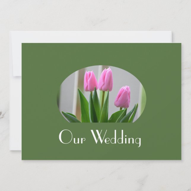 Convite Bonito primavera pink tulipas flores do casamento  (Verso)