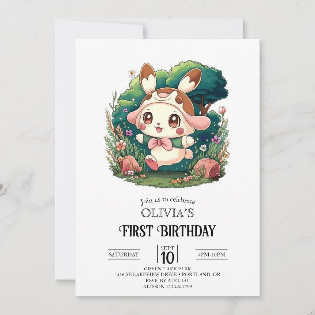 Convite Bonito primeiro aniversario coelho digital (Frente)