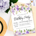 Convite Bonito Purple Floral 60ª Festa de aniversário<br><div class="desc">Honra uma mulher especial com esta elegante e feminina 60ª Convite de aniversário. Os detalhes da comemoração de aniversário estão cercados por cima e por baixo, bordas florais roxas. Os elementos florais estão aninhados em folhas verdes profundas. Enquanto é um design tradicional, a folhagem botânica aberta e arejada e o...</div>