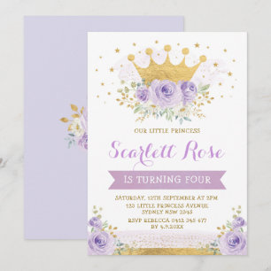 Convite Bonito Purple Lilac Princess Dourada Crown Anivers