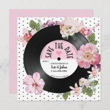 Bonito retro floral vinil Salve a data de casament