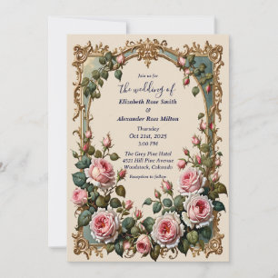 Convite Bonito rosas rosa elegante quadro de arte casament