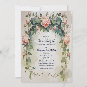 Convite Bonito rosas rosa-rosa-rosa, quadro floral casamen