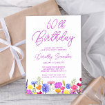Convite Bonito Roxo Adulto de Flor Selvagem 60º Aniversári<br><div class="desc">Uma bonito fronteira de flores silvestres decora o fundo deste convite para o aniversário de 60 anos. Flores roxas, azuis, amarelas e alaranjadas criam um design colorido e feliz para celebrar esse aniversário marco. A caligrafia roxa moderna e simples acrescenta um toque de tendência para mantê-la fresca. O fluxo de...</div>