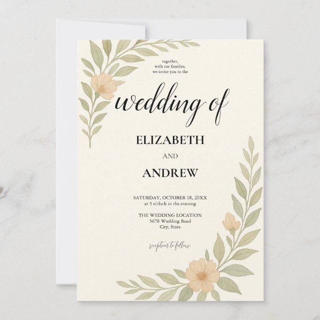 Convite Bonito Simples De Casamento Ffloral (Frente)