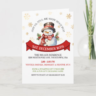 Convite Bonito Snowman Dourado Flocos de Neve, Natal Dobra