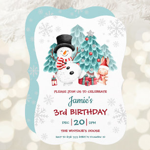 Convite Bonito Snowman e Festa de aniversário de Natal Bun
