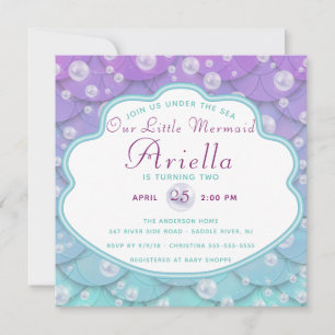 Convite Bonito sob o mar Sereia Aniversário