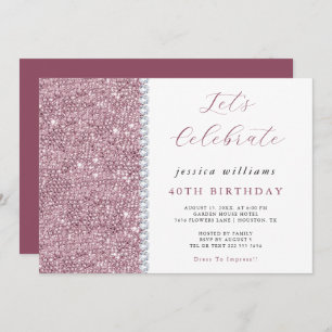 Convite Bonito Sparkle Sequins & Diamouros Mauve Birthday