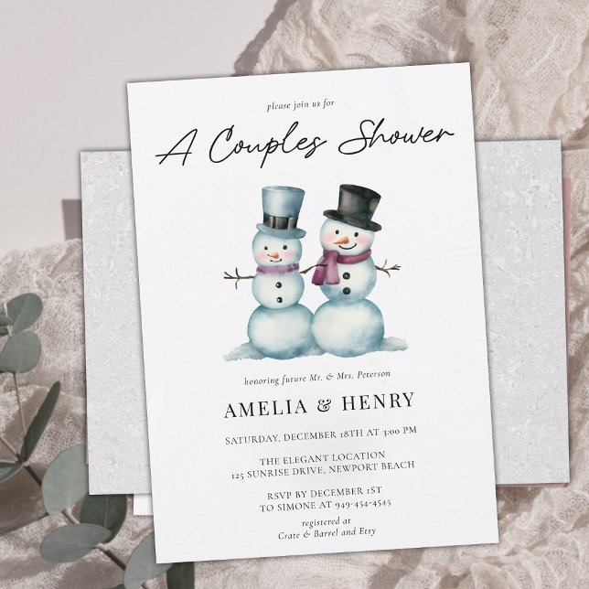 Convite Bonito Sr. Snowman Funny Chá de panela de inverno (funny couples shower wedding snowman winter cute humor watercolor elegant classy chic his hers coed)
