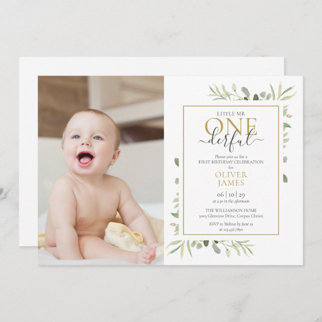 Convite Bonito Sr. Um Magnífico Rapaz Fotográfico Primeiro (Frente/Verso)