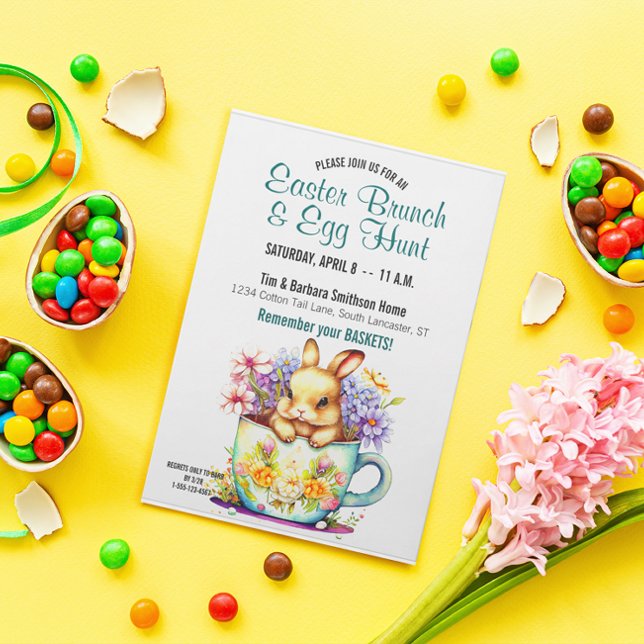 Convite Bonito Teacup Bunny Floral Páscoa Brunch e Ovo Hun (Criador carregado)