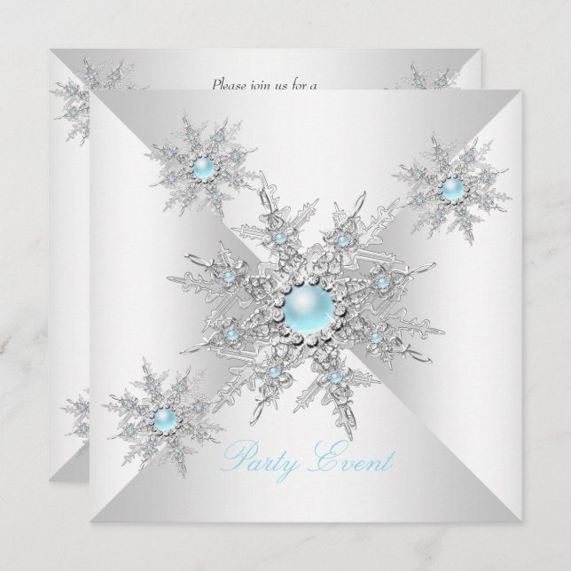 Convite Bonito Teal Snowflakes, Festa da Terra Maravilha d (Frente/Verso)