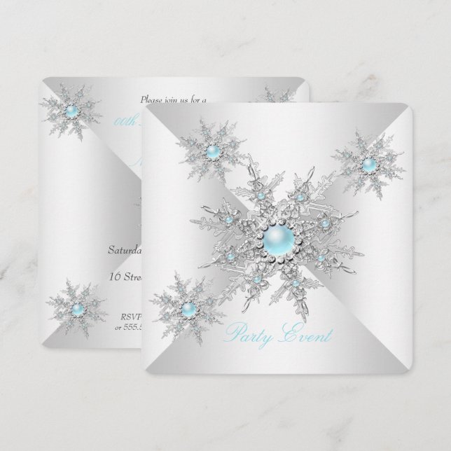 Convite Bonito Teal Snowflakes, Festa da Terra Maravilha d (Frente/Verso)