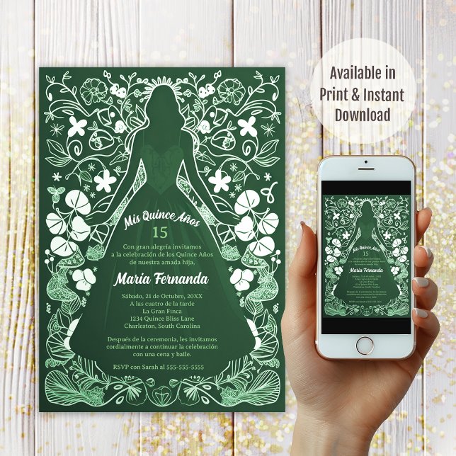 Convite Bonito Verde Mis Quince Años Quinceañera (Criador carregado)
