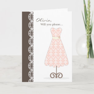 Convite Bonito Vestido Rosa Você Será Minha Porta-Pontas? 