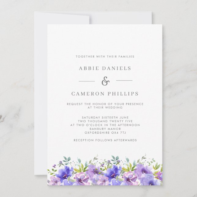 Convite Bonito Violet Floral Wreath Invitation (Frente)